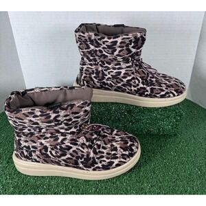 Hey Dude Margot Eco Leopard Nut Puffer Boots Women's Size 7 Warm‎ Cozy Winter